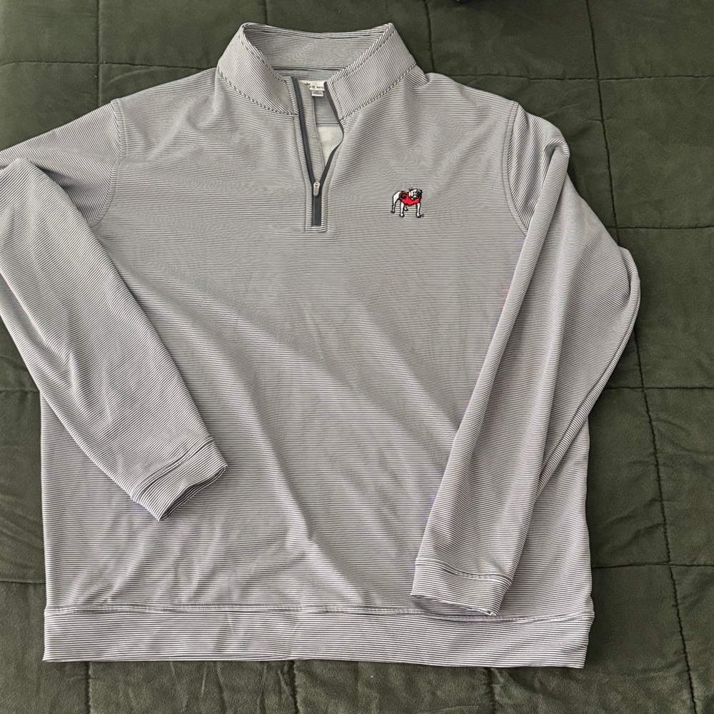 Peter Millar University of Georgia Gray Striped Quarter Zip Pullover
